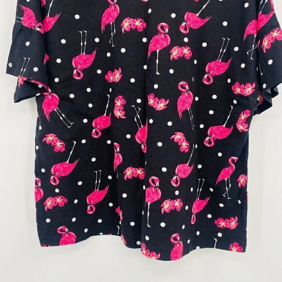 ASOS Size 6 Black & Pink Polka Dot Flamingo Boxy Short Sleeve Pajama Top - Picture 8 of 9